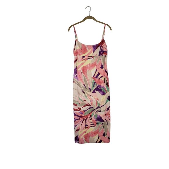 Wayf Mesh Slip Dress NWT Midi Pink Purple Abstract Tropical Tank Sun Size Medium - Picture 1 of 9